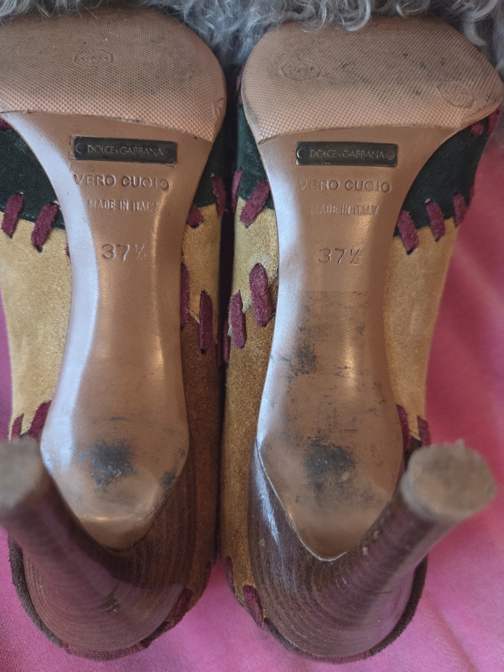 Dolce & Gabbana Vintage Suede Patchwork Heels 37.5 - Picture 8 of 8